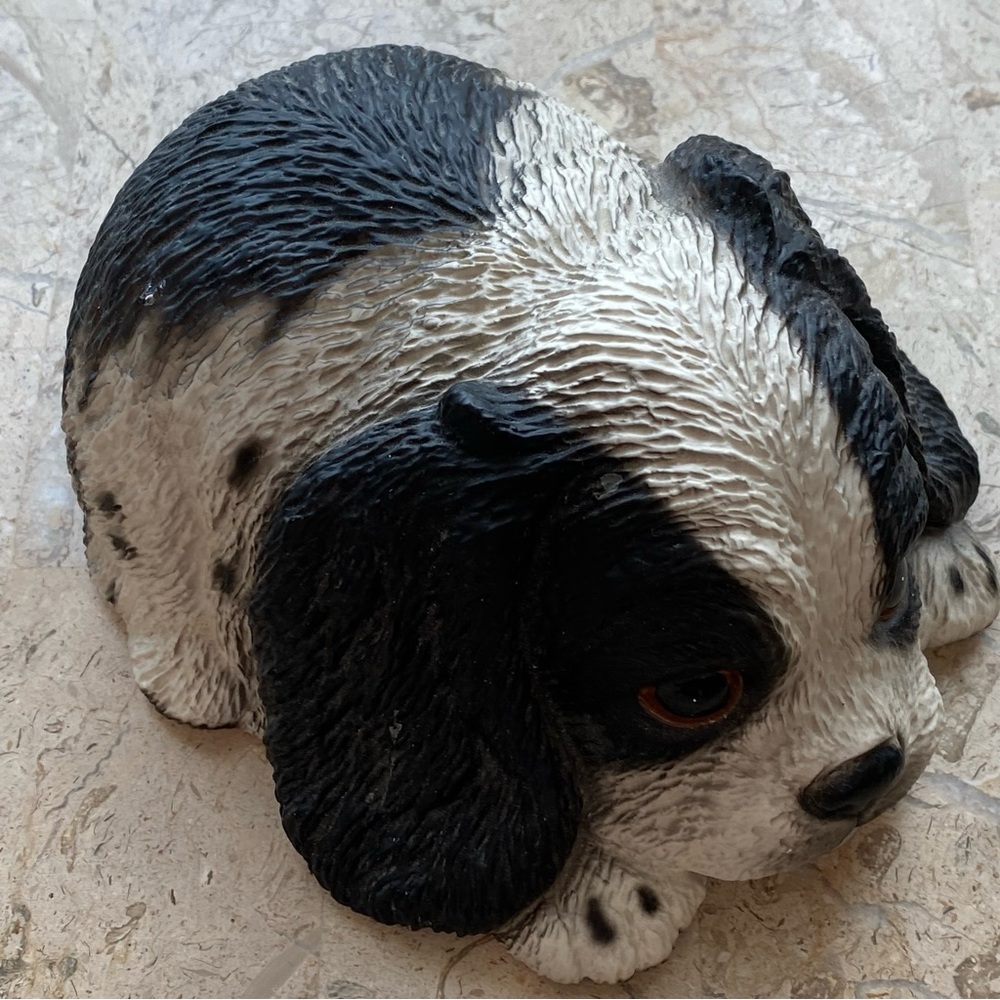 Ceramic Black White Cocker Spaniel Music Box Global Art Harvey Knox Vintage